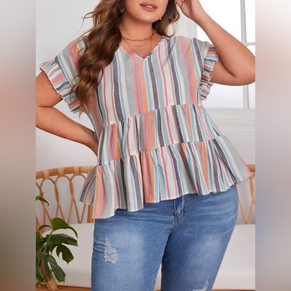 Shein Tops - Shein Striped Ruffled Top